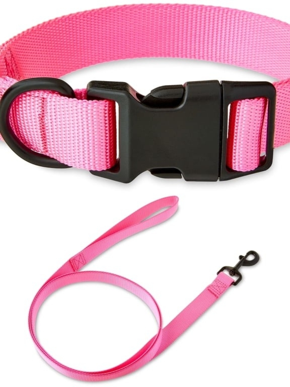 Vibrant Life Solid Polyester Adjustable Dog Collar with 4ft Leash, Pink, Large